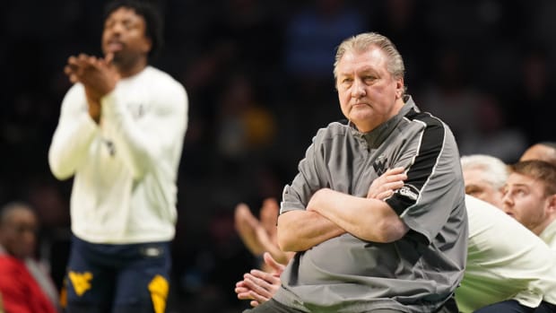 West Virginia men’s basketball coach Bob Huggins during an NCAA tournament game.